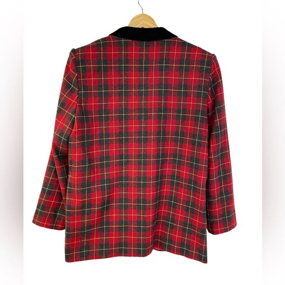 Vintage Courtenay Red and Black Plaid Lined Velvet Collar Blazer Size 16 - Picture 2 of 10